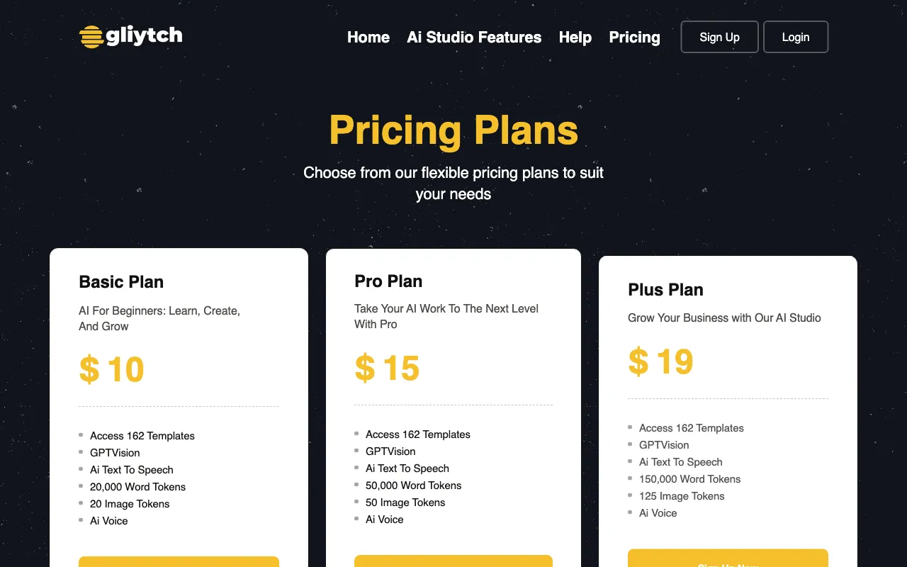 Gliytch — pricing page