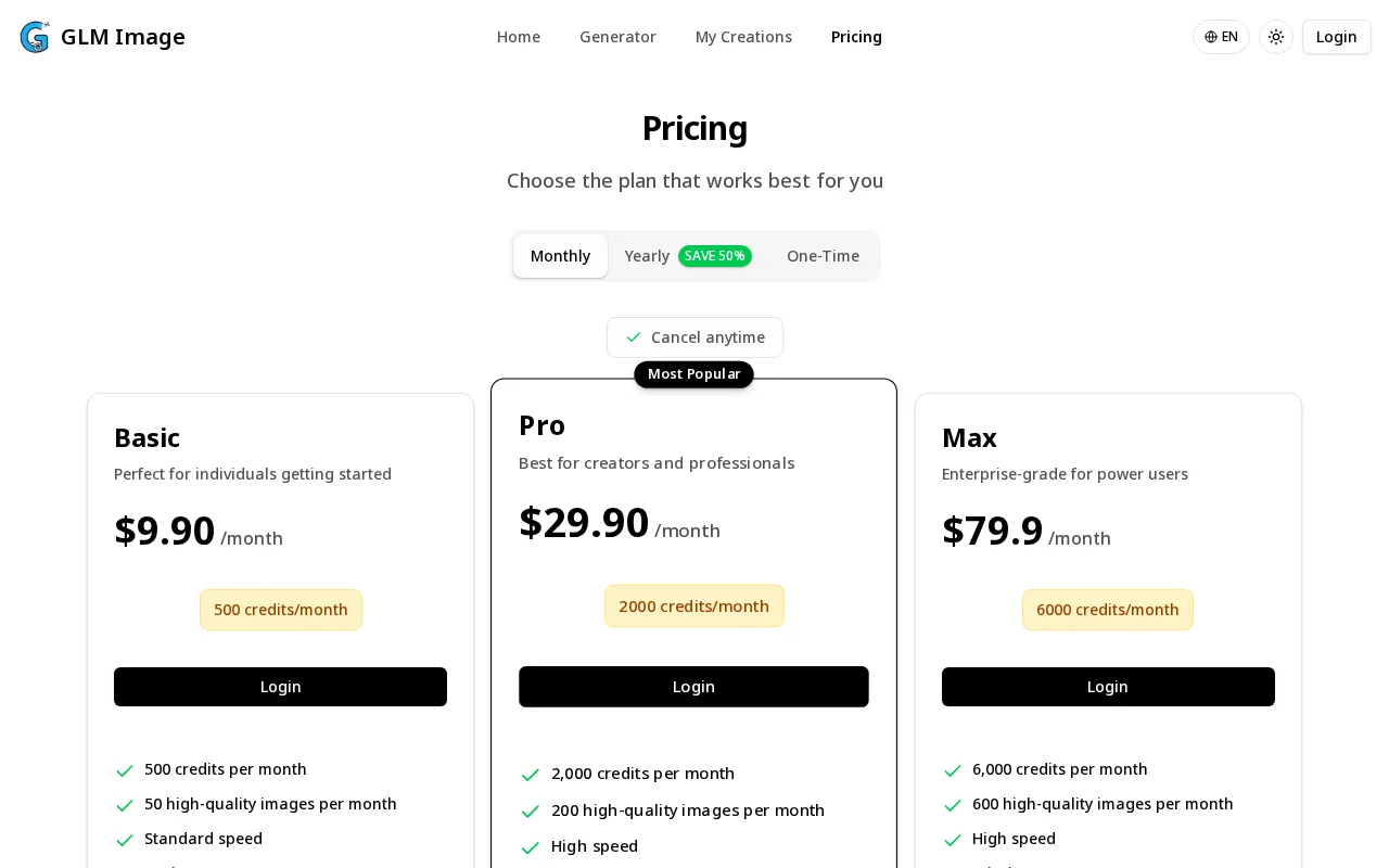 GLM Image — pricing page