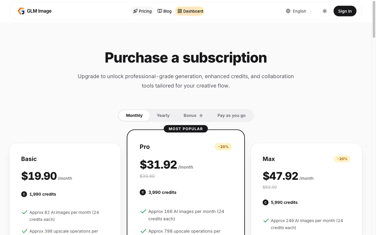 GLM Image — pricing page