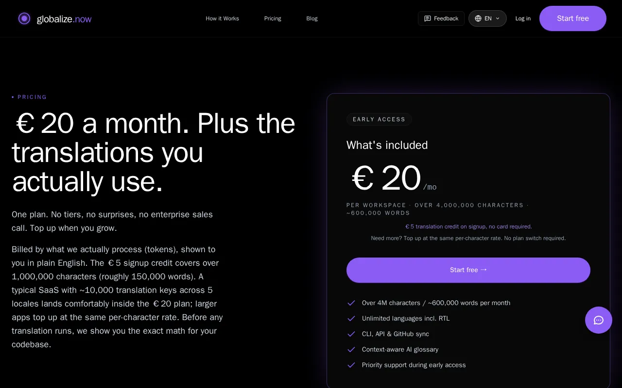globalize.now — pricing page