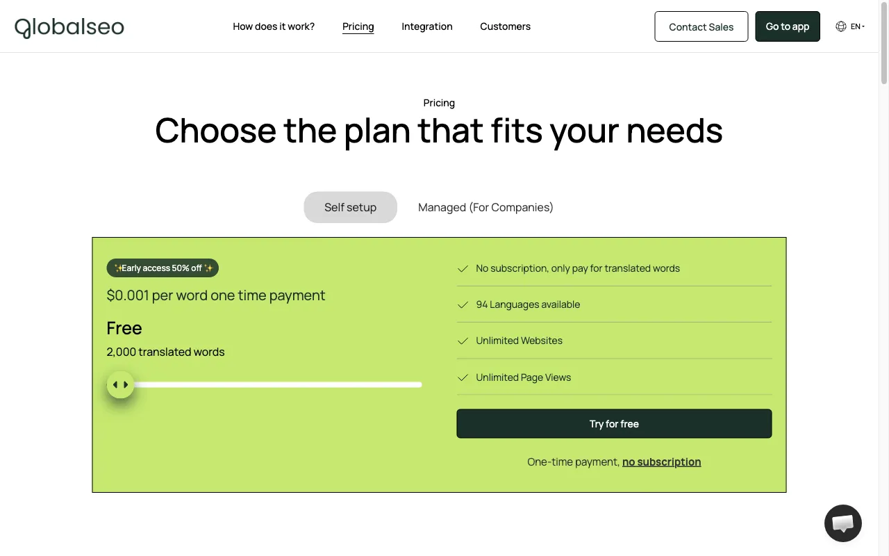 GlobalSeo — pricing page