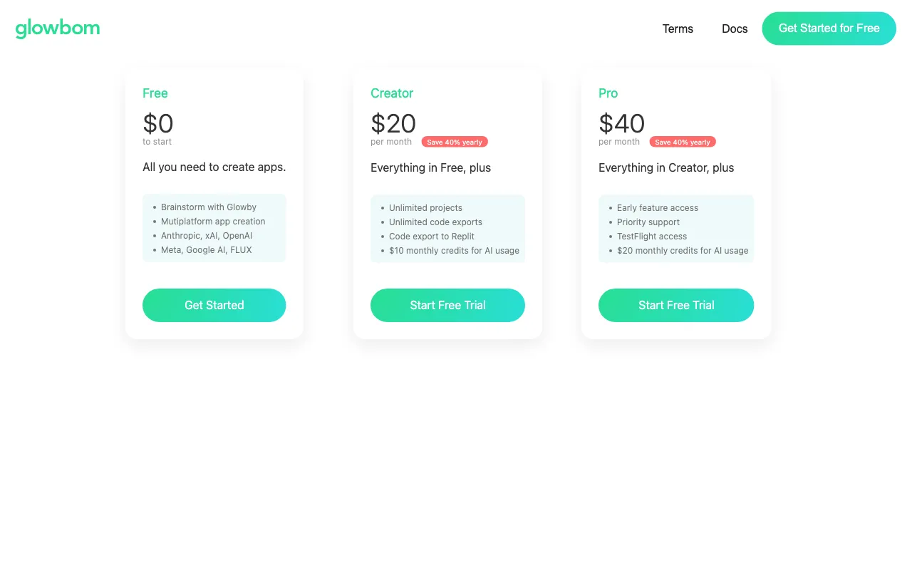 Glowby Genius by Glowbom — pricing page