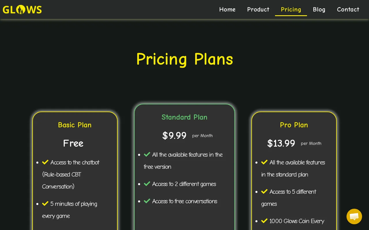 GLOWS — pricing page
