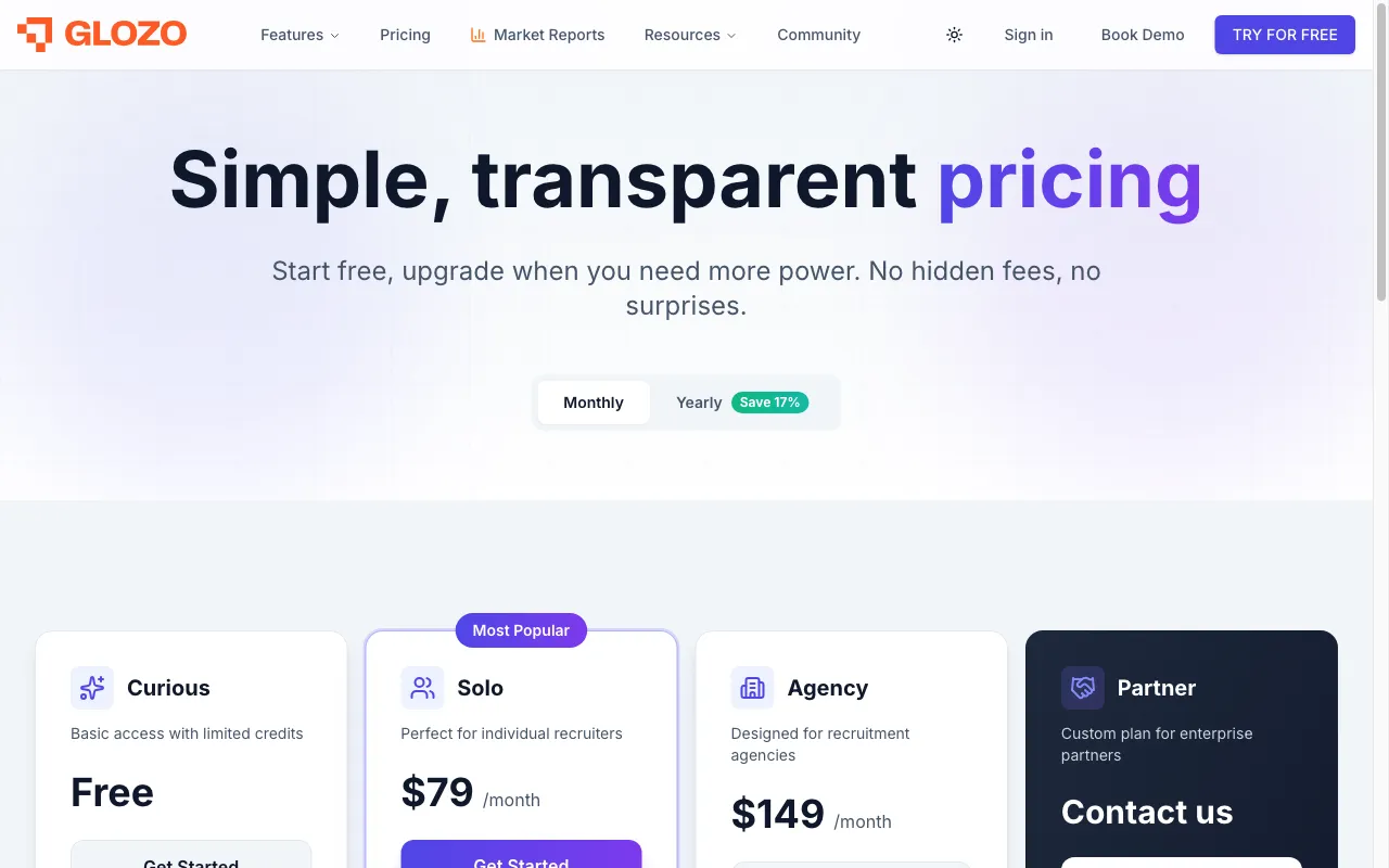 GLOZO — pricing page