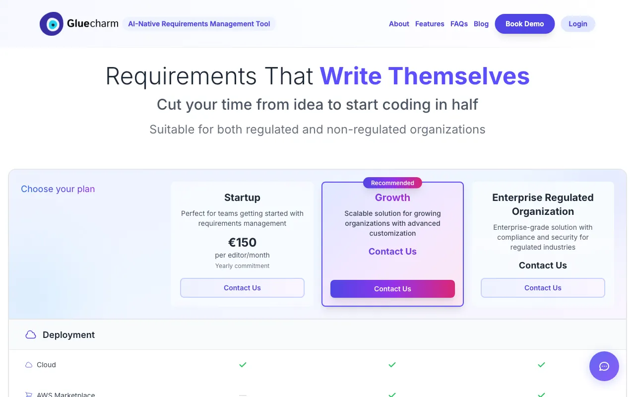 Gluecharm — pricing page