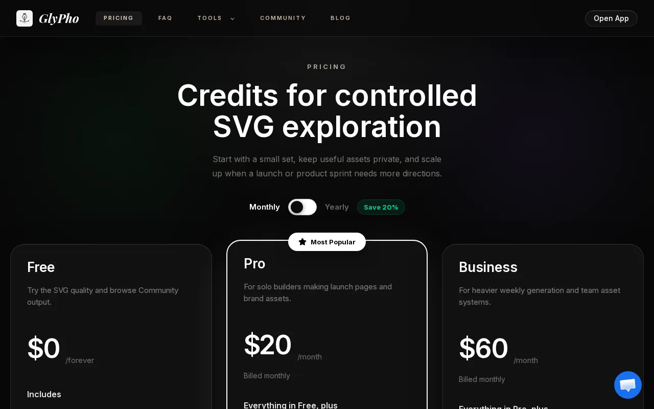 GlyPho — pricing page