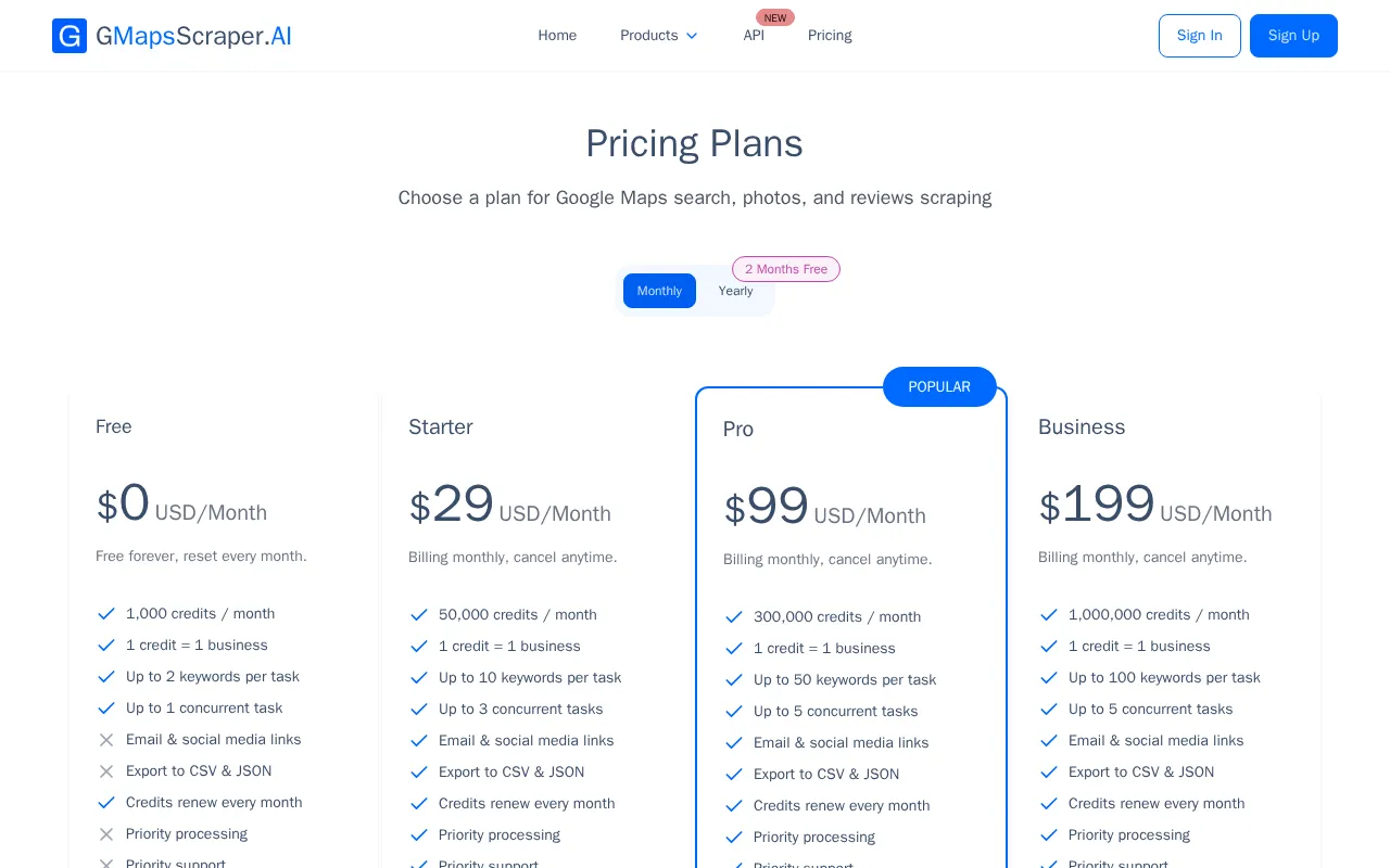 GMapsScraper.AI — pricing page
