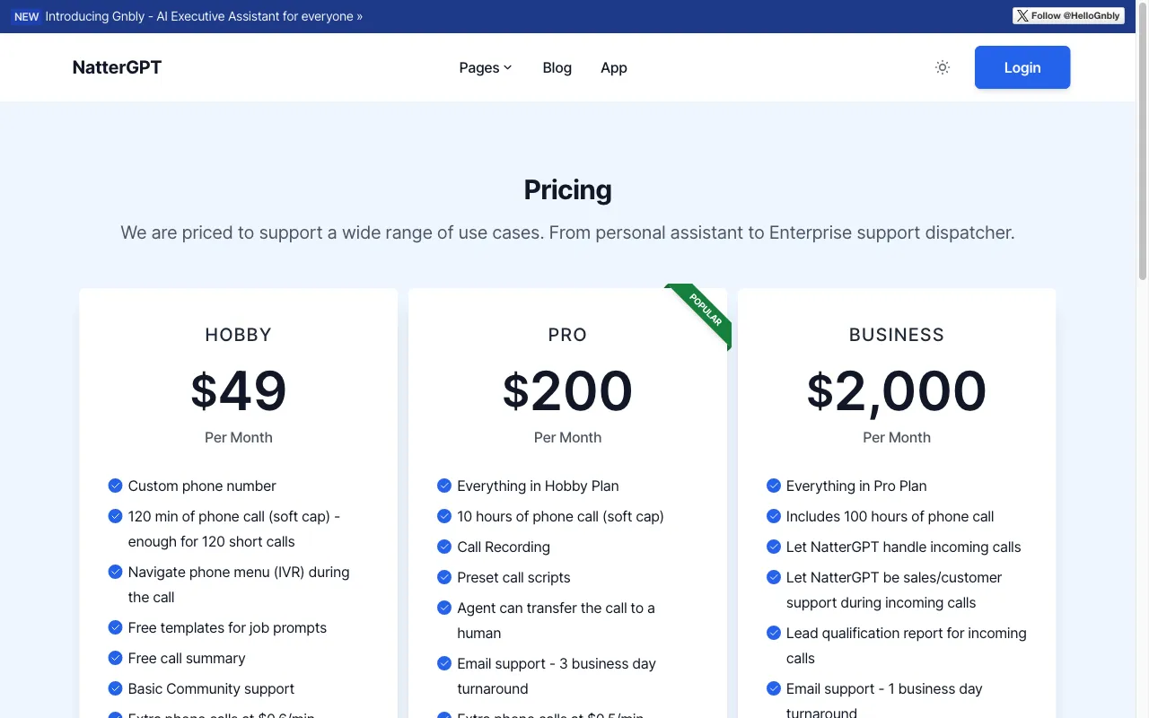NatterGPT — pricing page