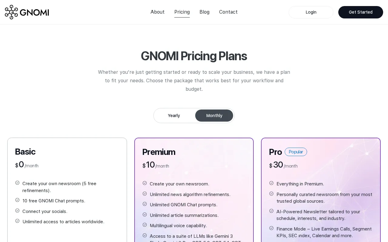Gnomi App — pricing page
