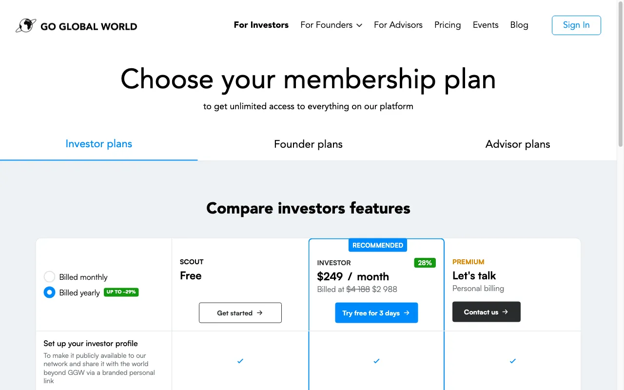 Go Global World — pricing page