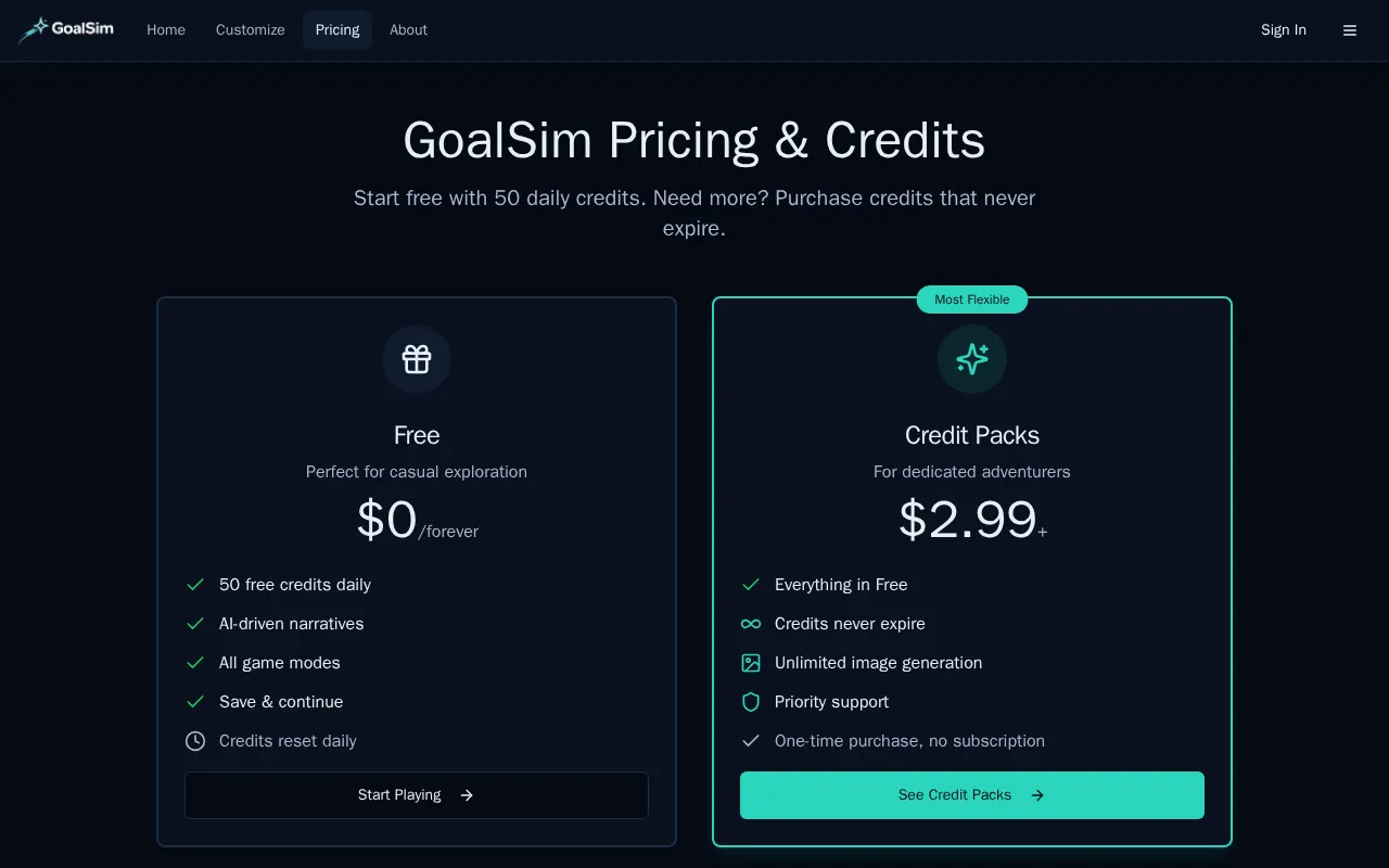 GoalSim — pricing page