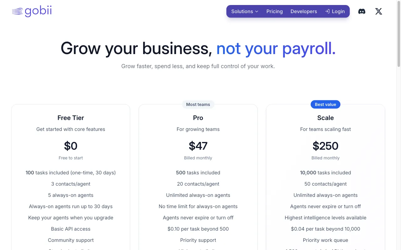 Gobii — pricing page