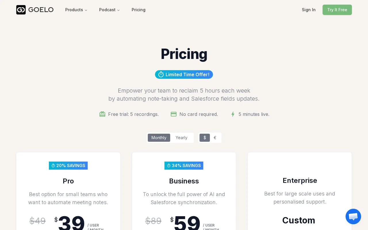 Goelo — pricing page