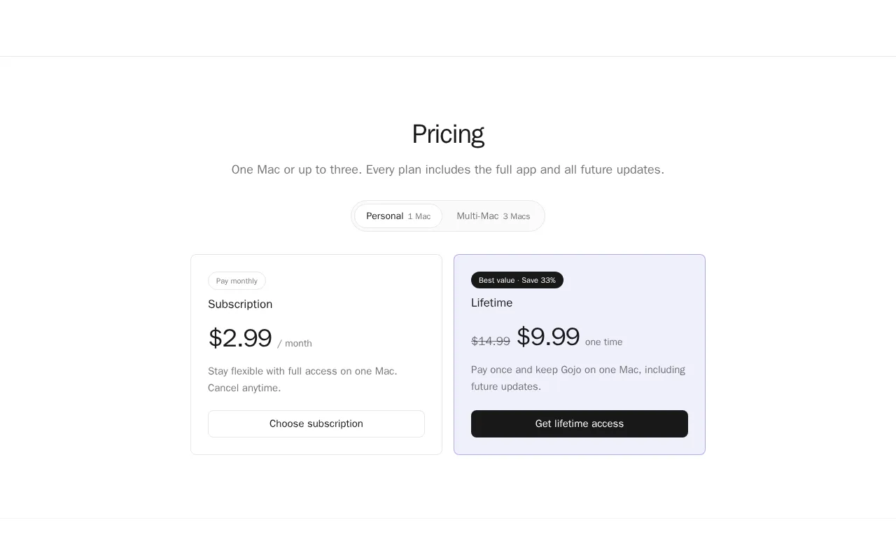 Gojo — pricing page