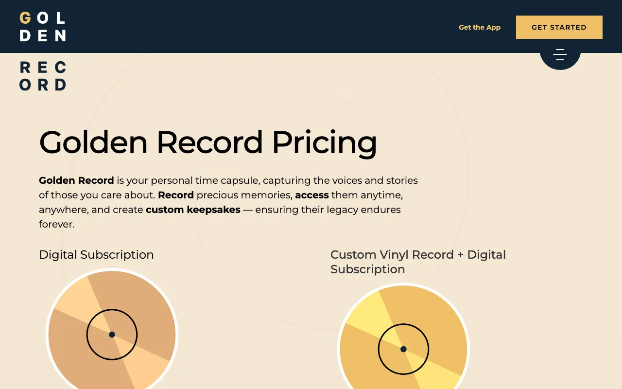 Golden Record — pricing page