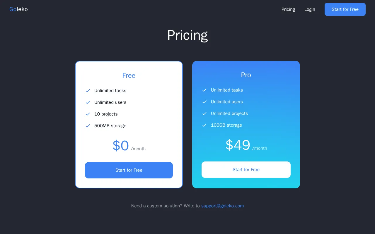 Goleko — pricing page