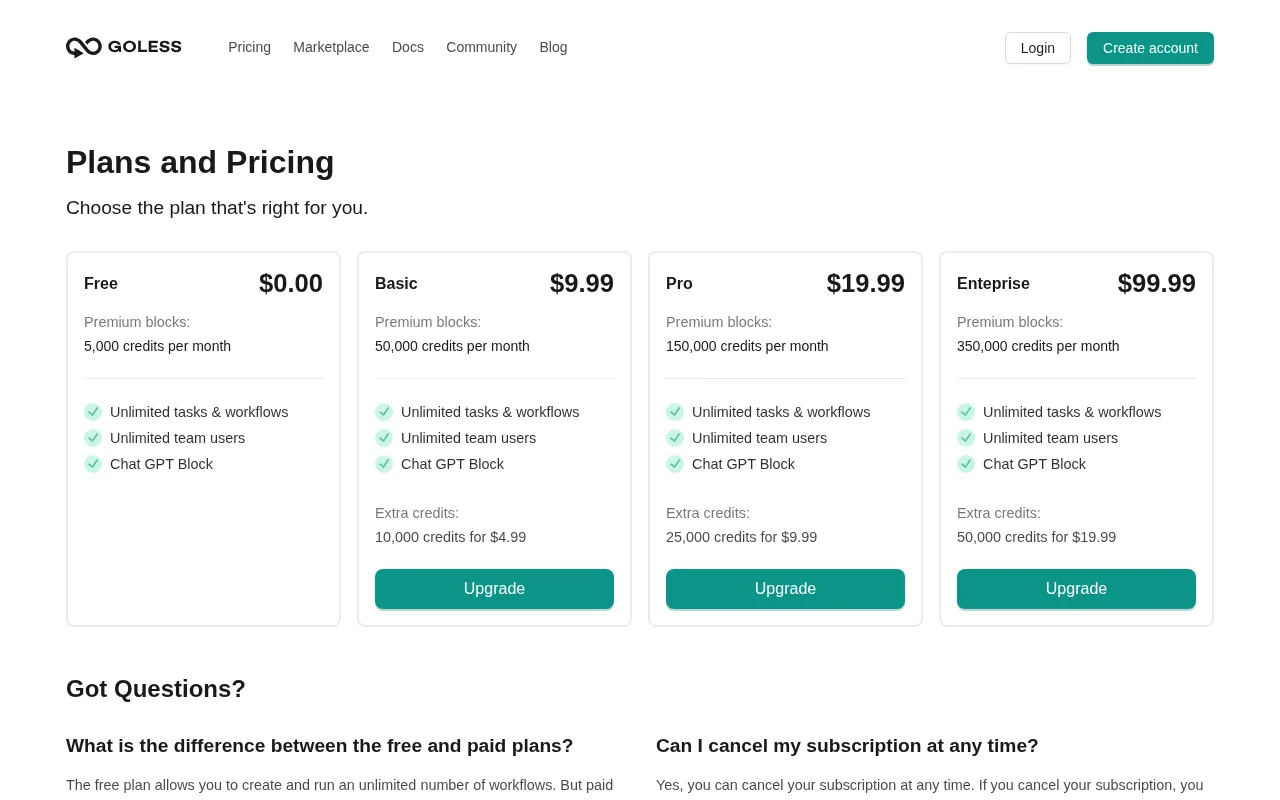GoLess Extension Automation — pricing page