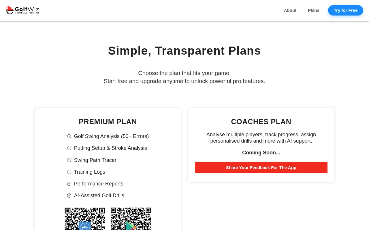 GolfWiz AI — pricing page