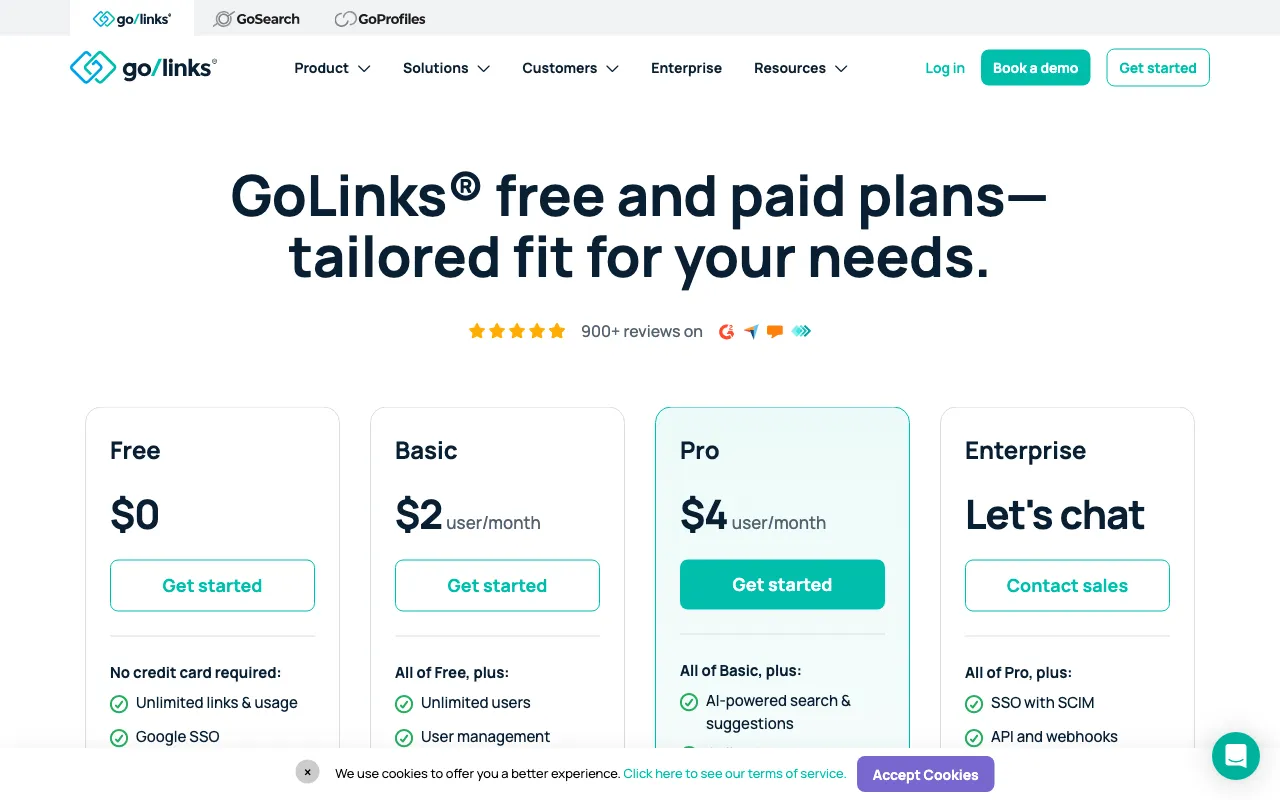 GoLinks Search Powered by ChatGPT — pricing page