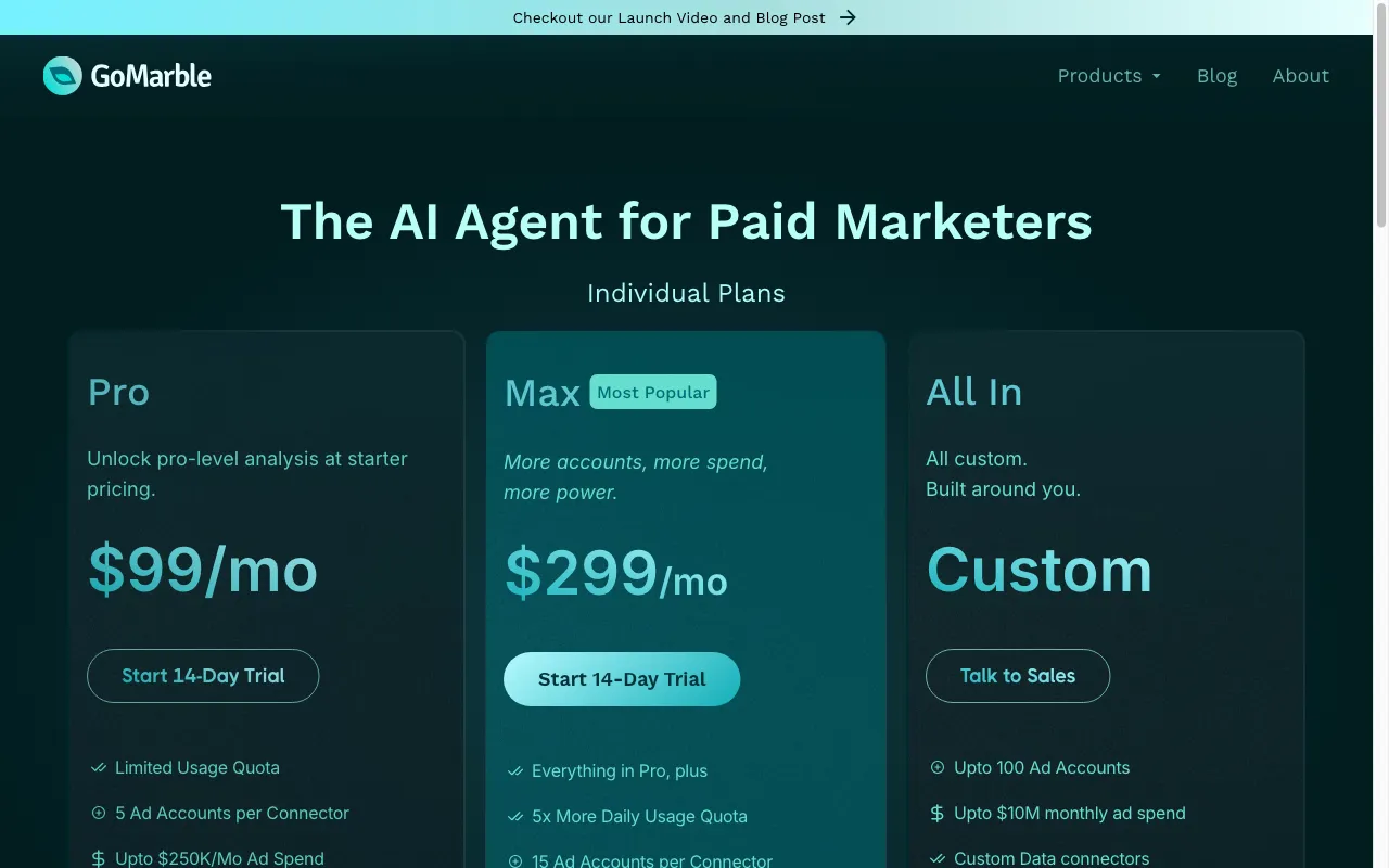 GoMarble — pricing page