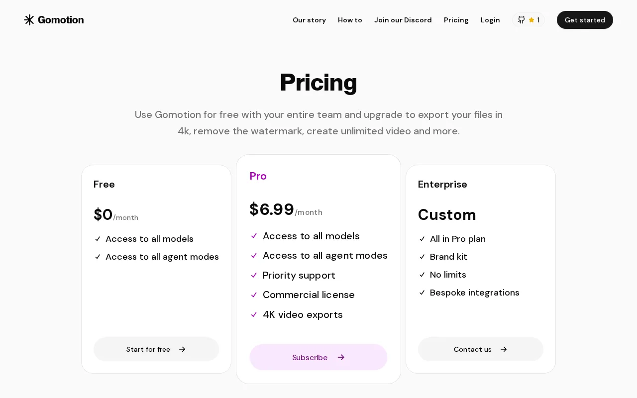 Gomotion — pricing page