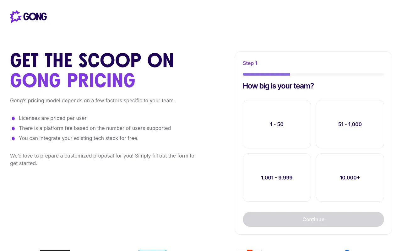 Gong — pricing page