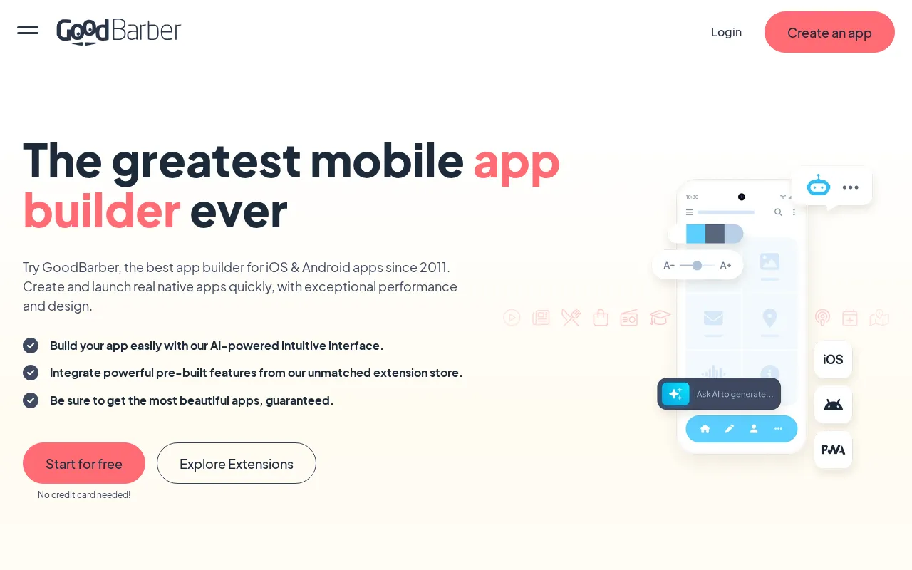 Goodbarber — preview screenshot