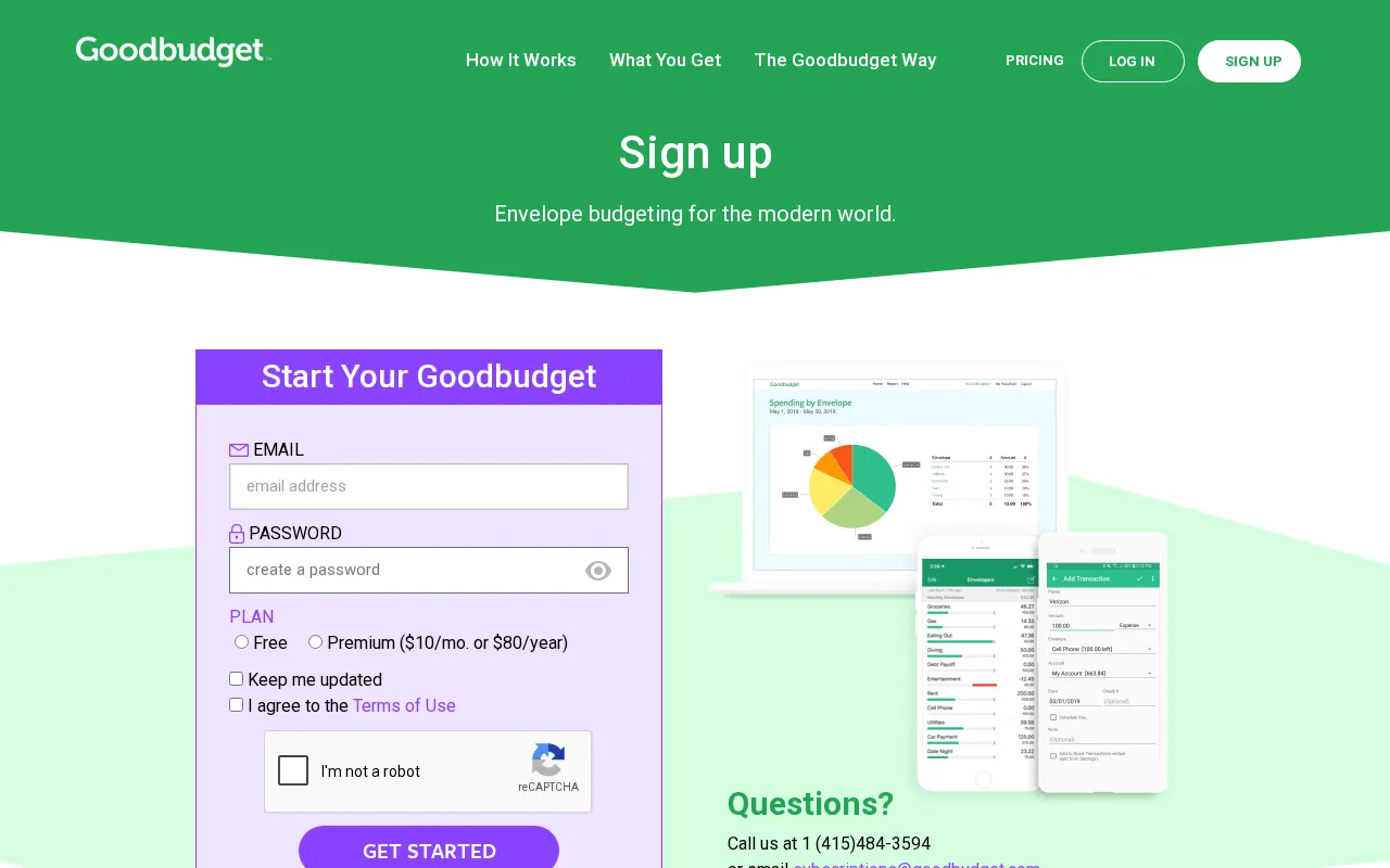 GoodBudget — pricing page