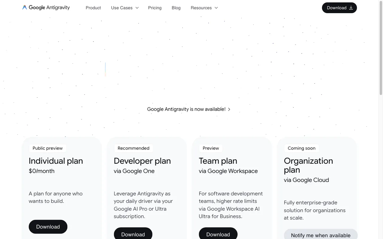 Google Antigravity — pricing page