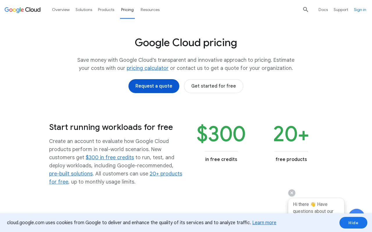 Google Cloud — pricing page