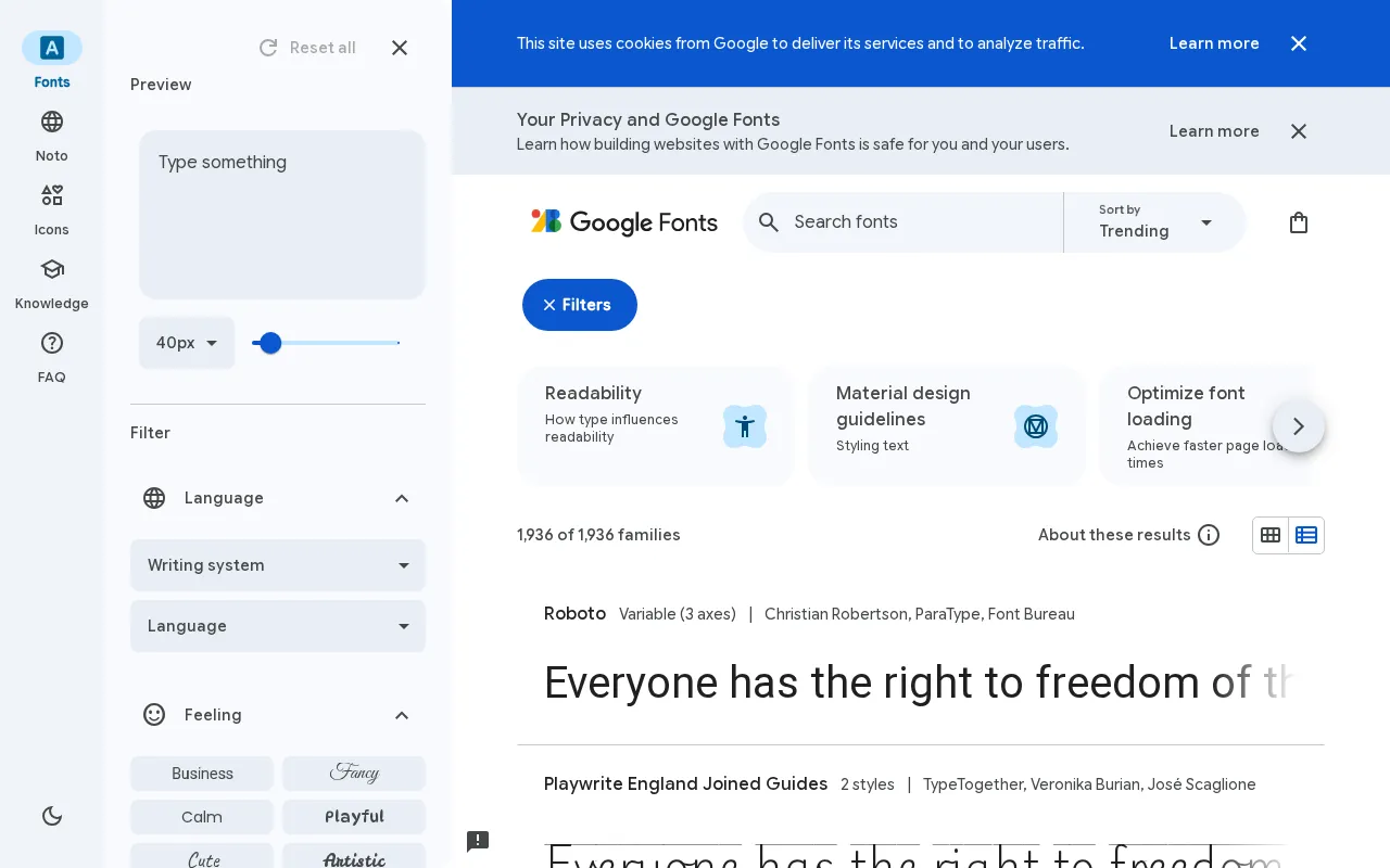 Google Fonts — preview screenshot