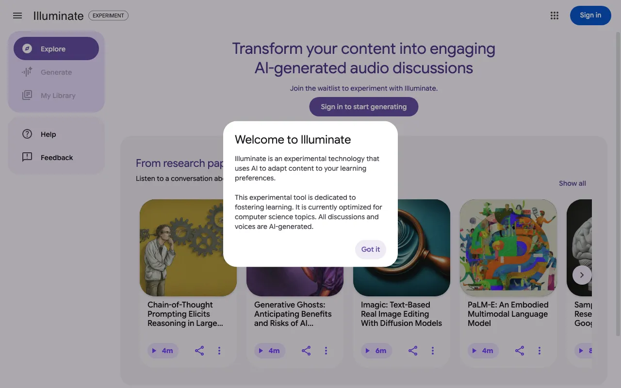 Google Illuminate — preview screenshot