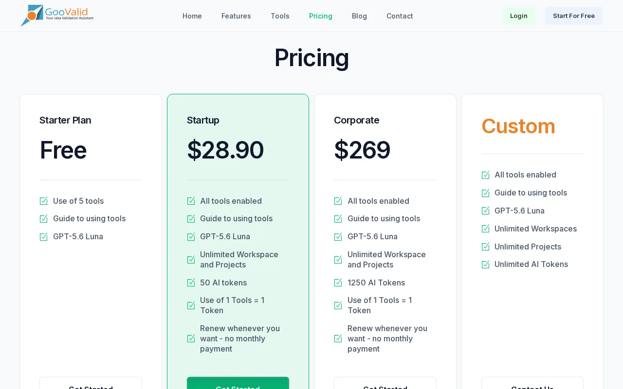 Goovalid — pricing page