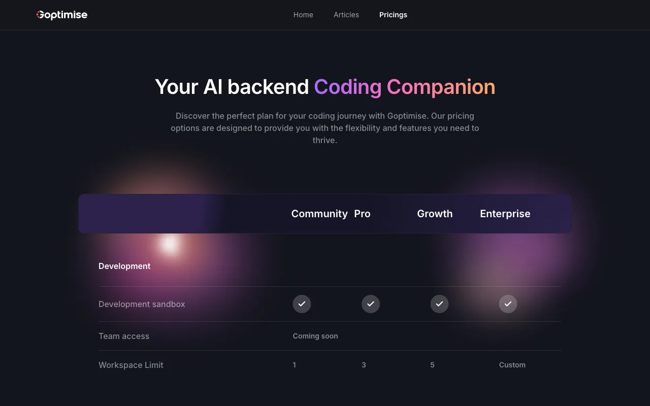 Goptimise — pricing page