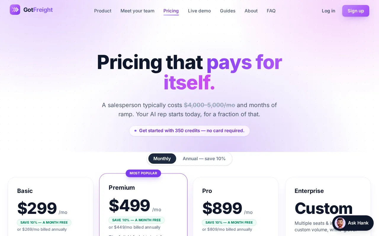 GotFreight.io — pricing page