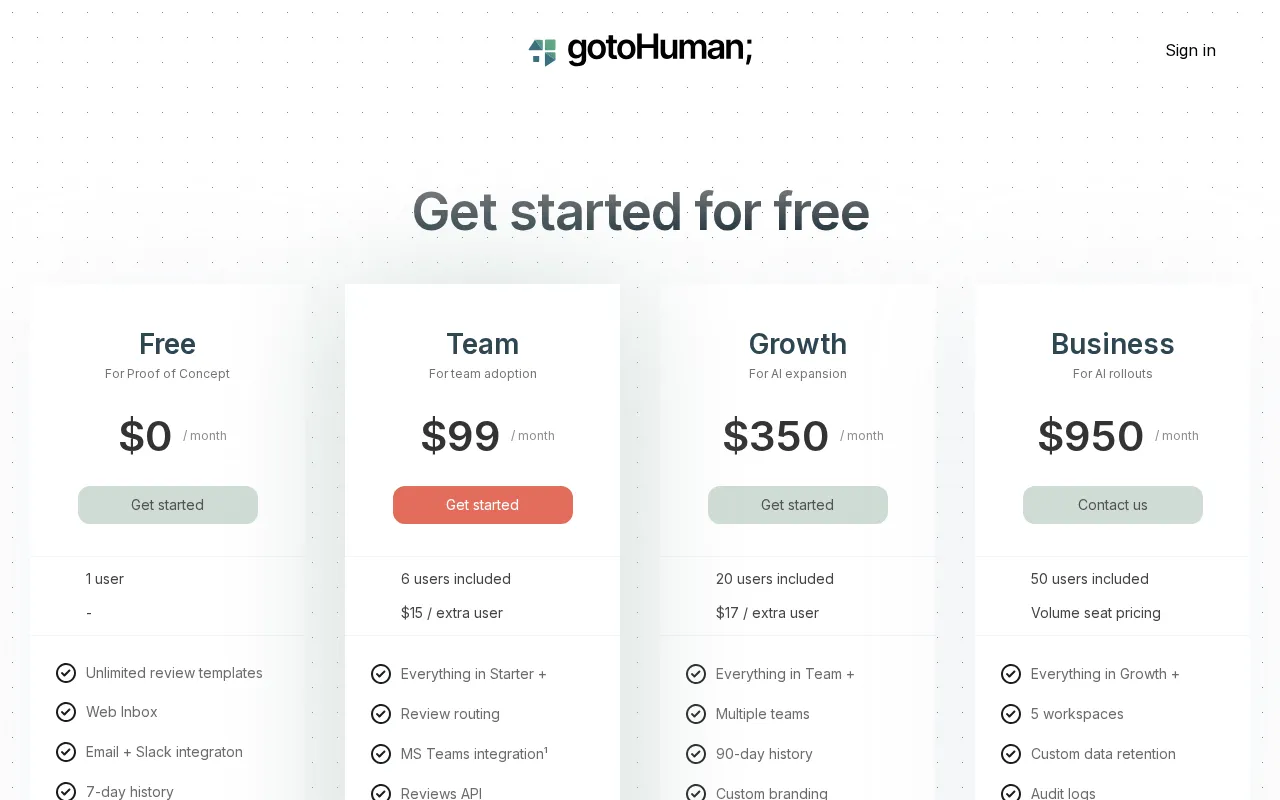 Gotohuman — pricing page