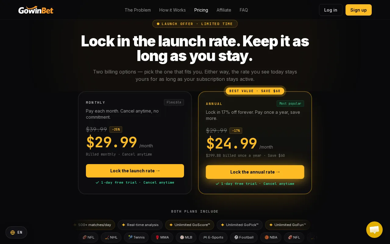 GoWinBet — pricing page