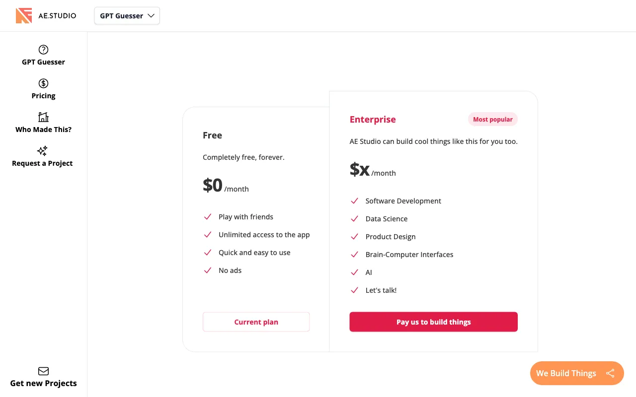 GPTGuesser — pricing page