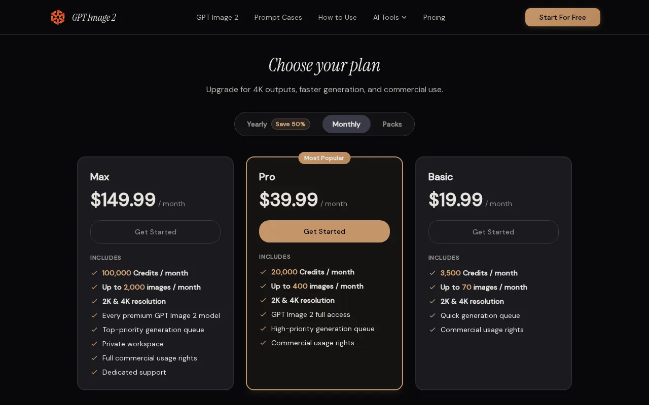 GPT Image 2 — pricing page