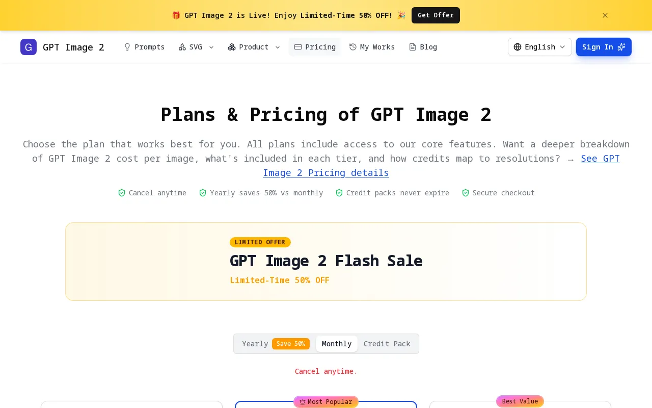GPT Image 2 — pricing page