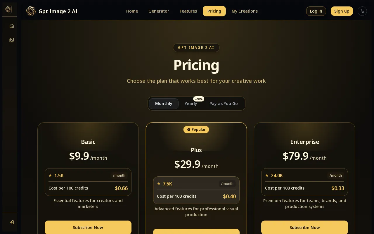 Gpt Image 2 AI — pricing page