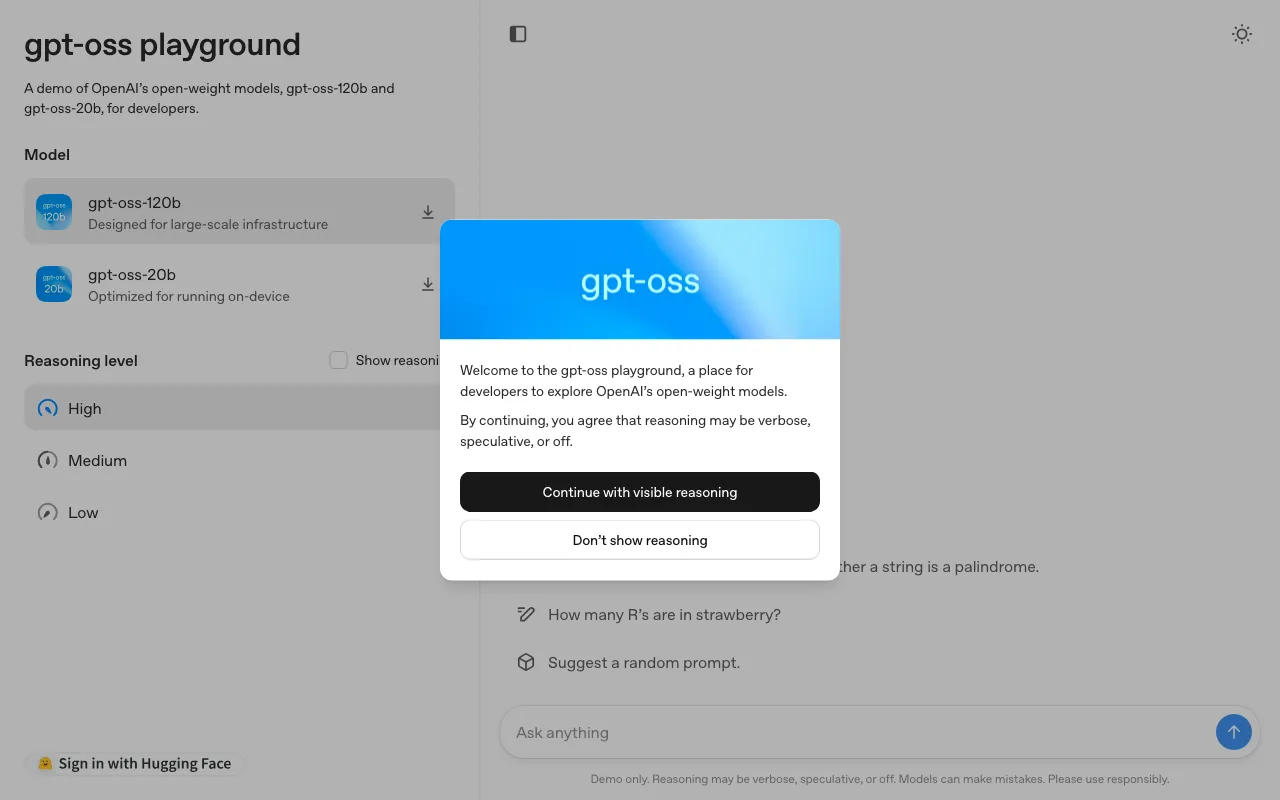 gpt-oss playground — preview screenshot