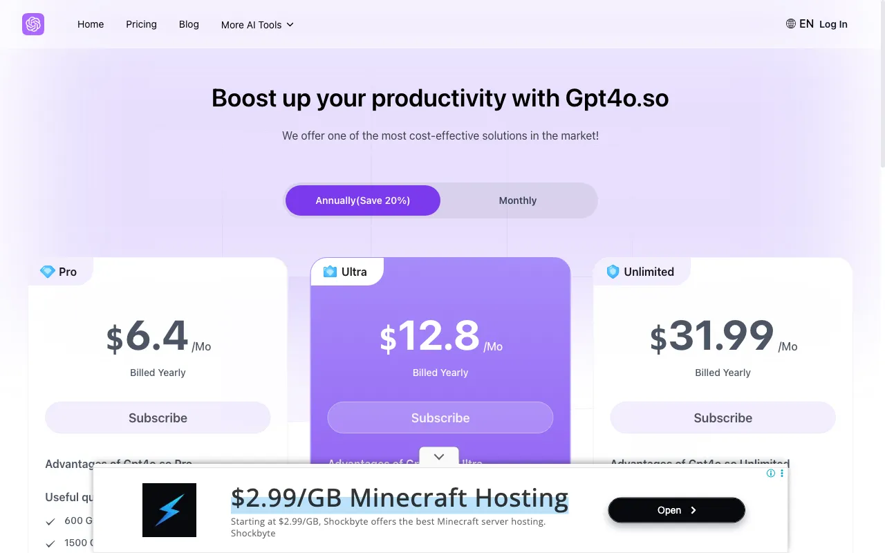 GPT4o.so — pricing page