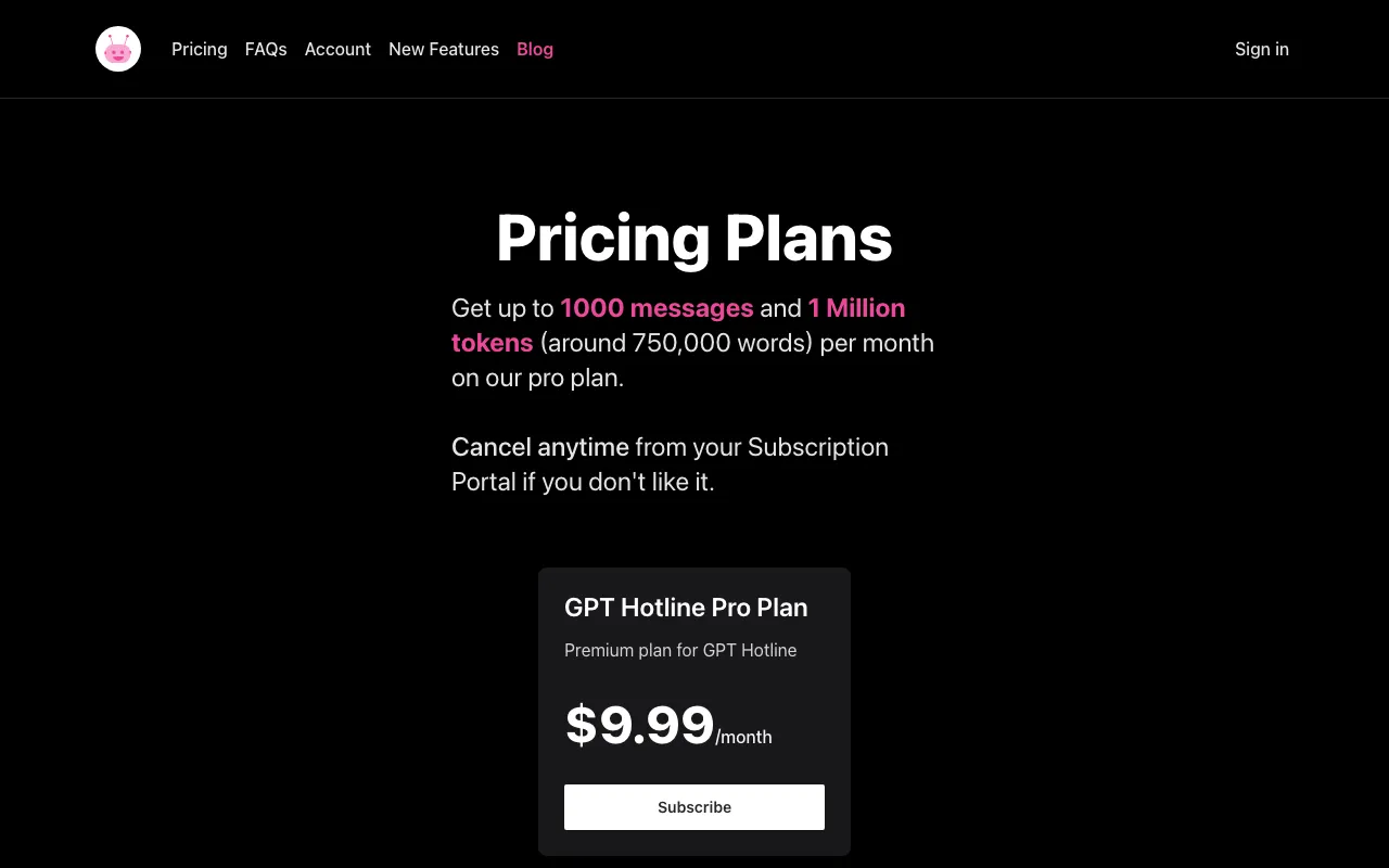 GPT Hotline — pricing page