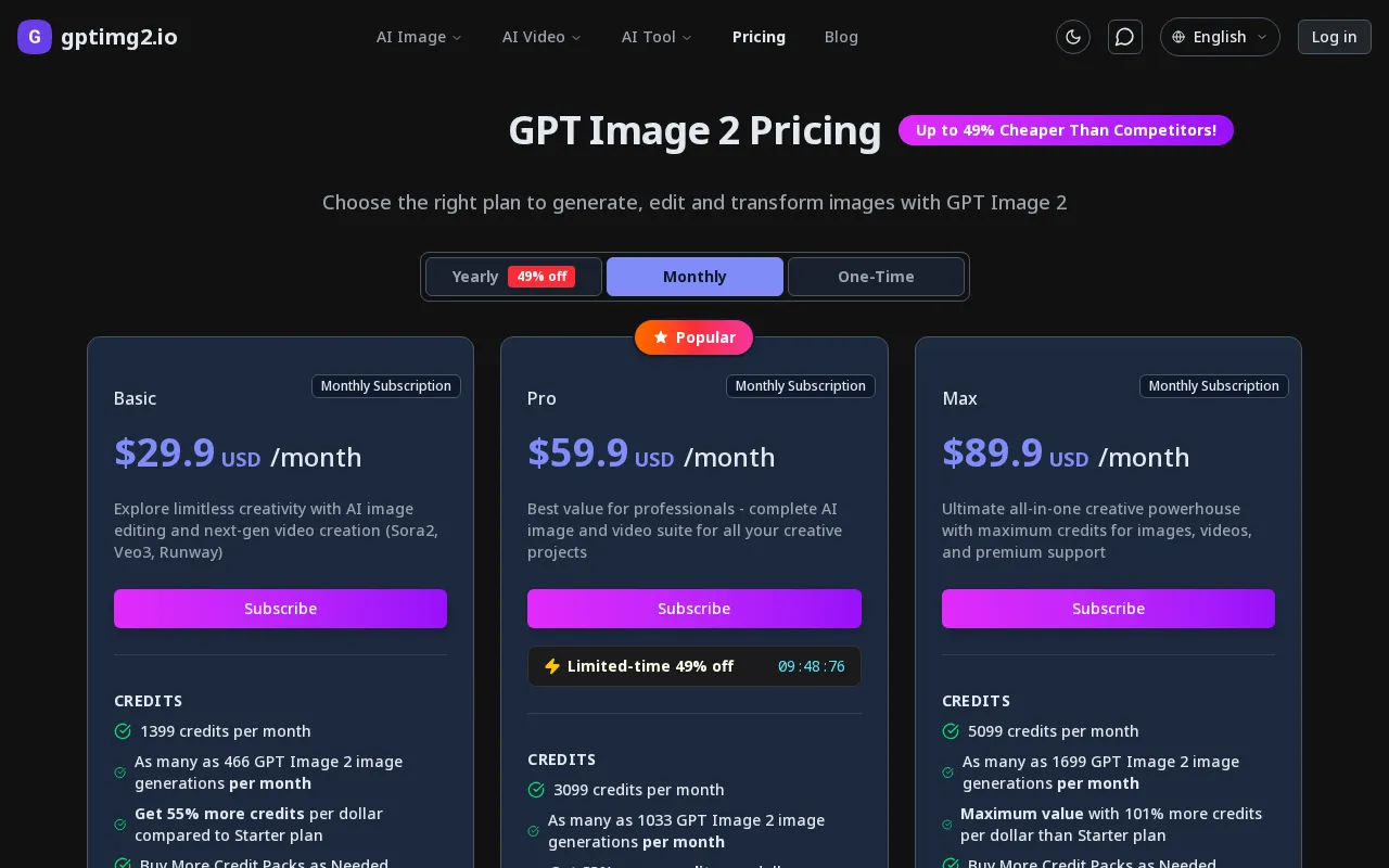 gptimg2 — pricing page