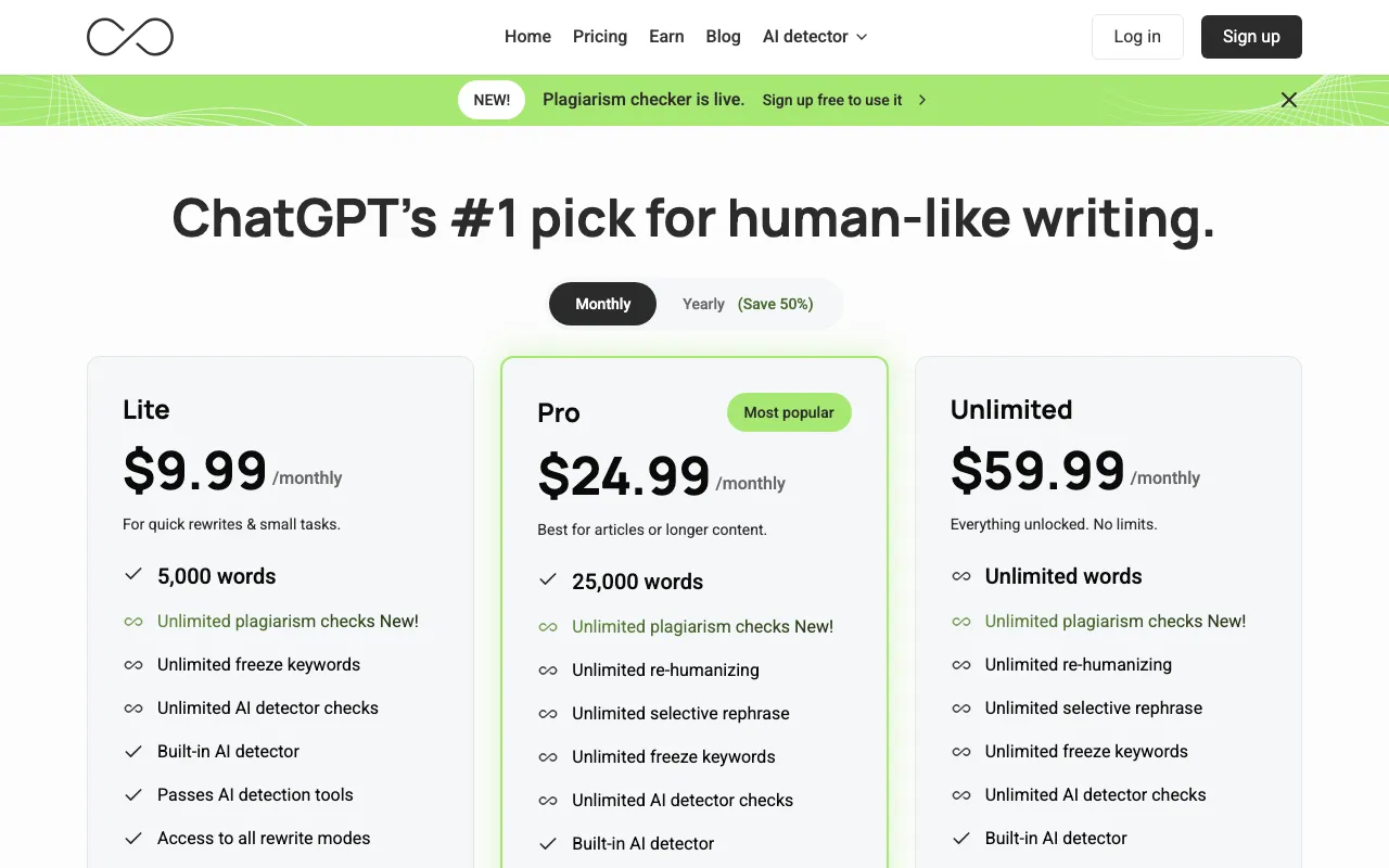 GPTinf — pricing page