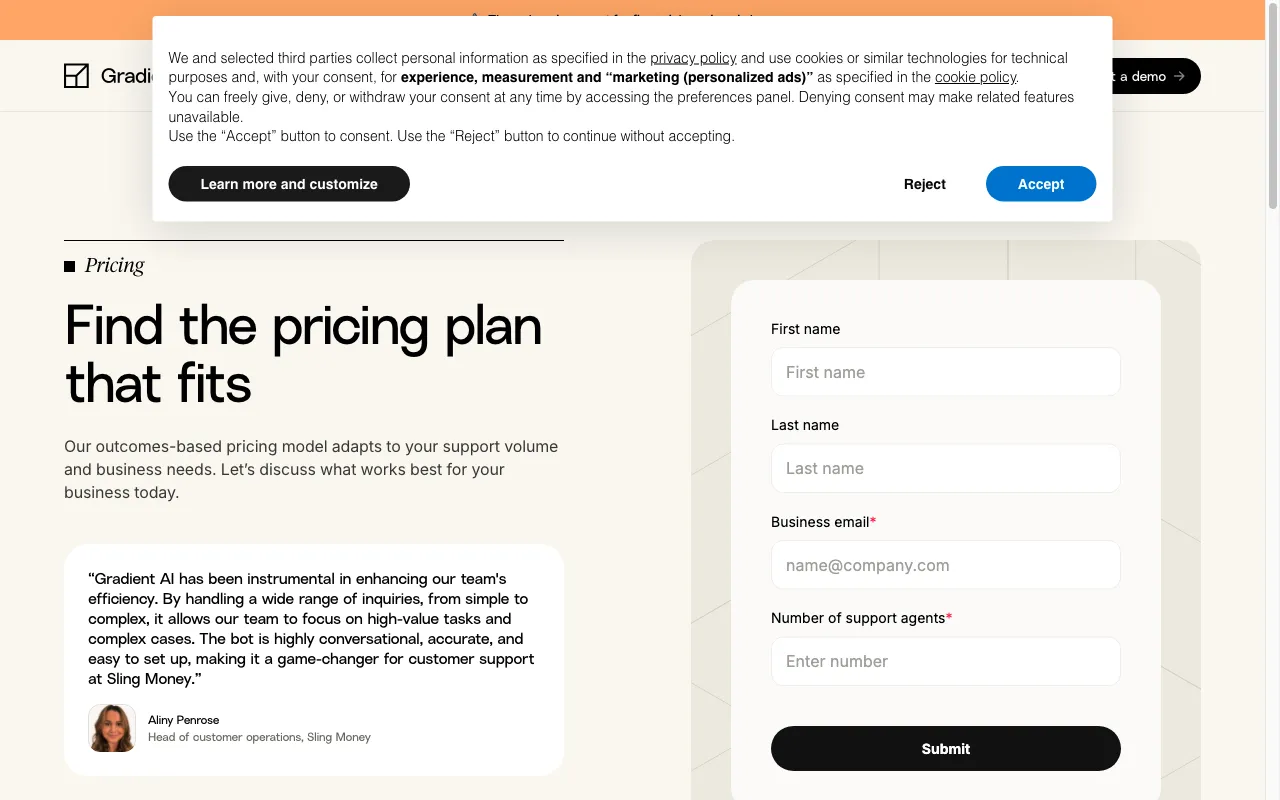 Gradient Labs — pricing page