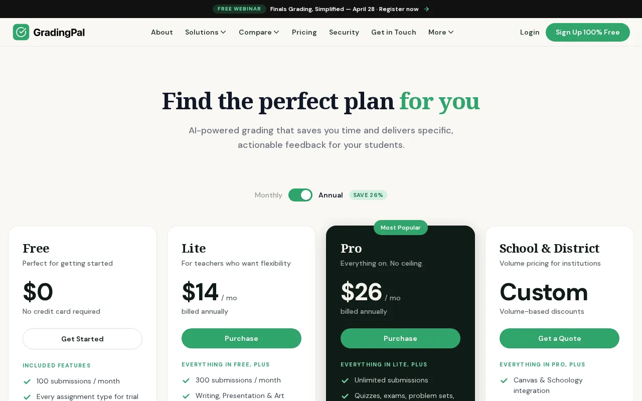 GradingPal — pricing page
