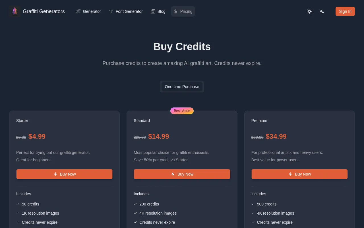 graffitigenerators — pricing page