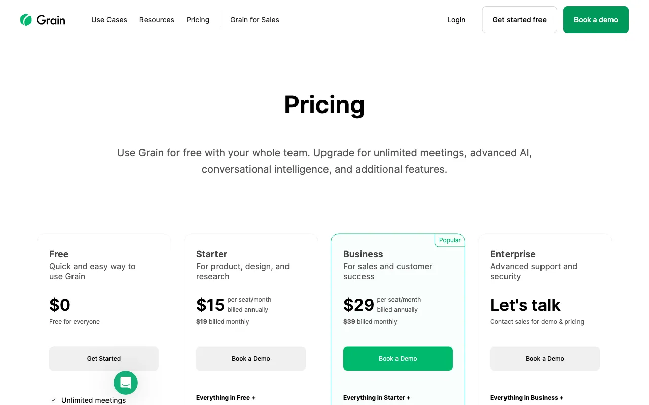 grain.co — pricing page